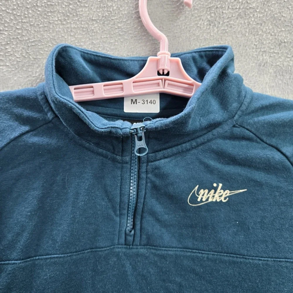 Nike Women Sweatshirt L Teal‎ Crop Swoosh Embroidery 14 Zip Pullover Activewear